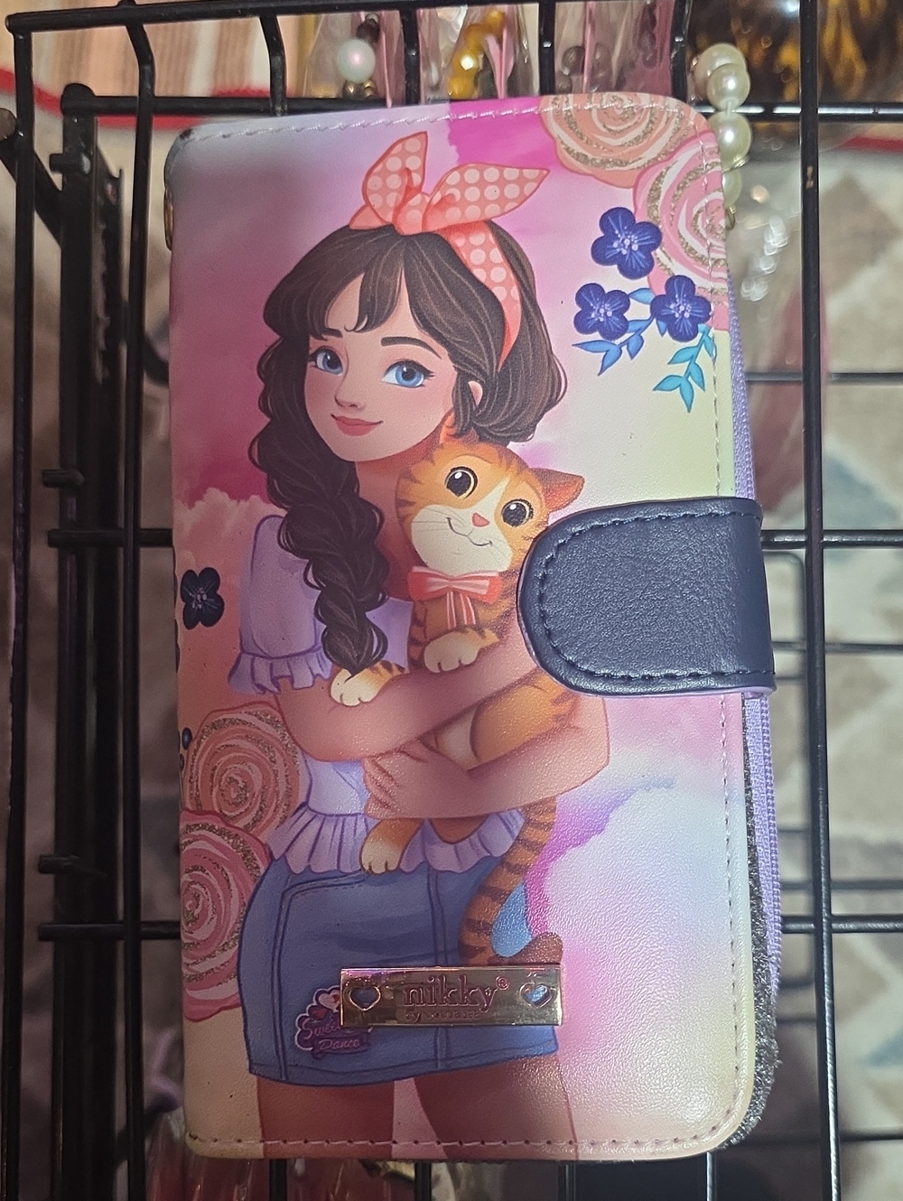 Miky Cute Girl with Cat Phone Wallet - Pink